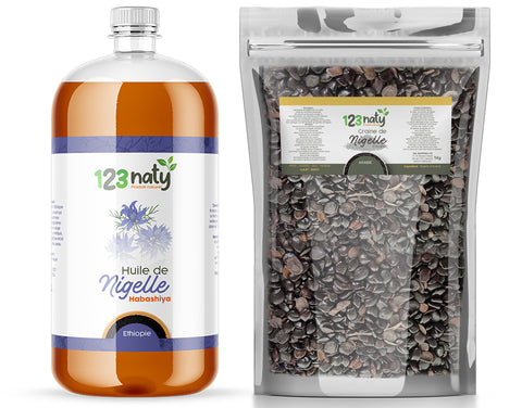 Pack 1L Huile de nigelle d'Ethiopie - Habachiya & 1Kg Graine de Nigelle d'Arabie